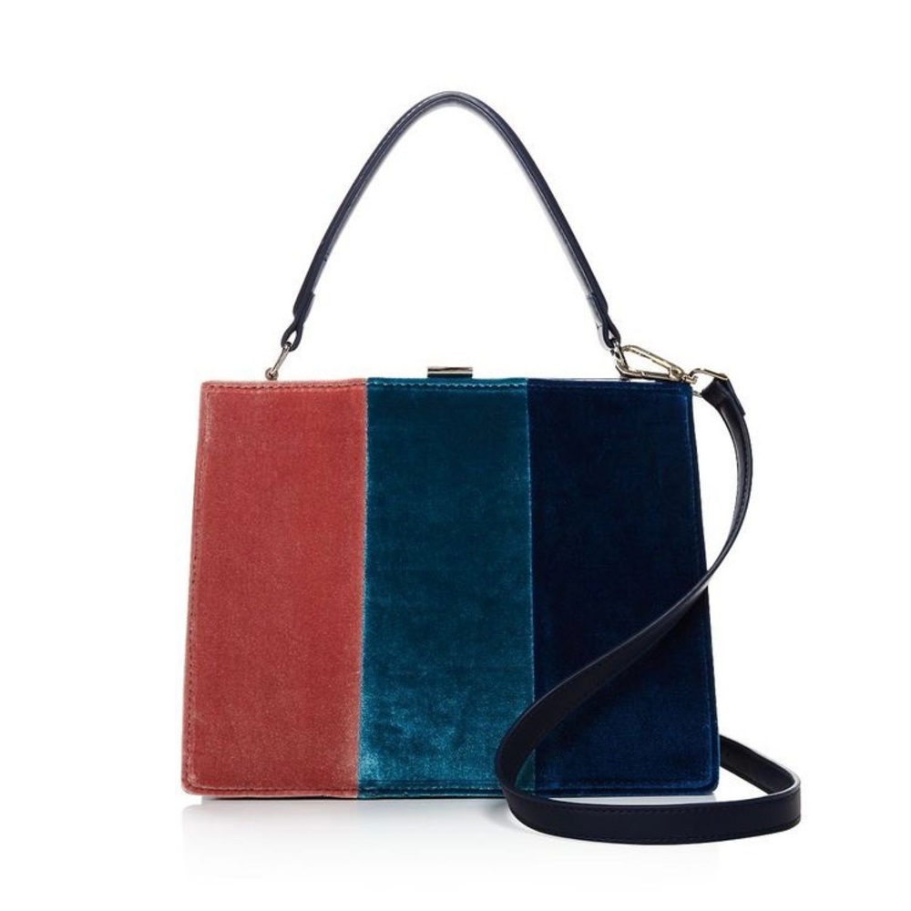 Velvet Colorblock Handbag (Blue/Pink) - Picture 5 of 16